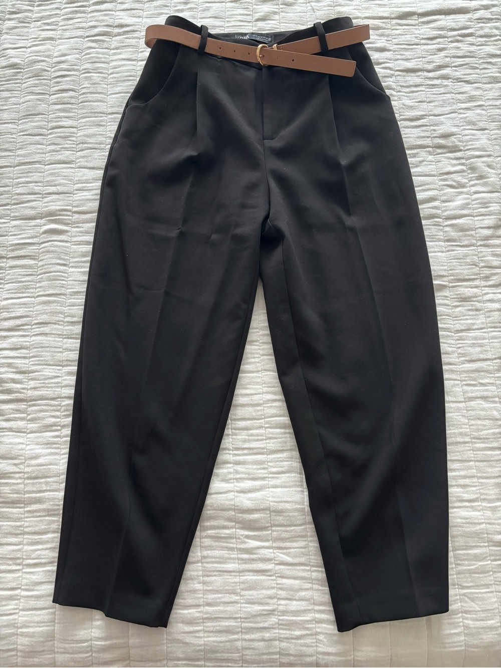 Zara Black Trousers with Tan Belt and Gold Buckle